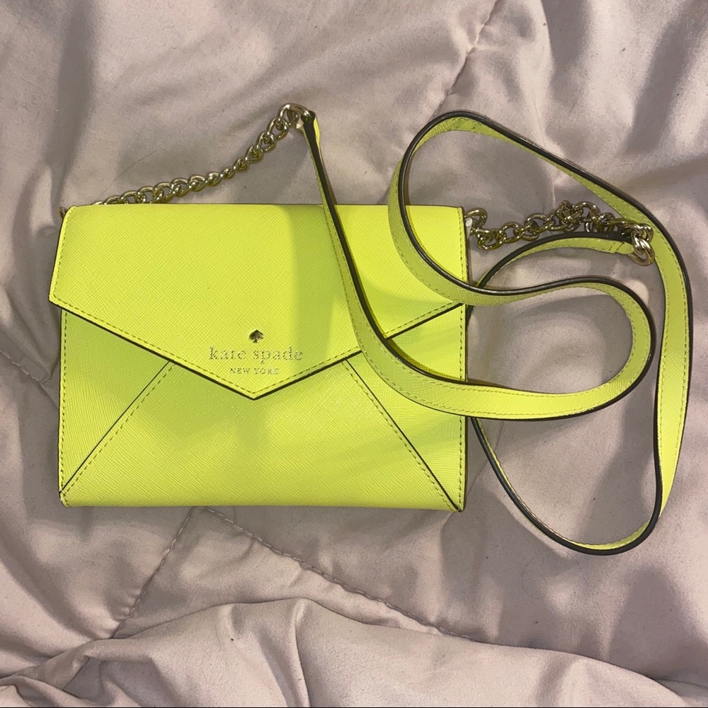 KATE SPADE Neon Yellow Saffiano Clutch Crossbody